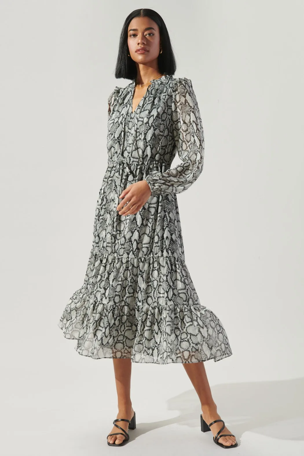 Alina Snake Print Tiered Midi Dress