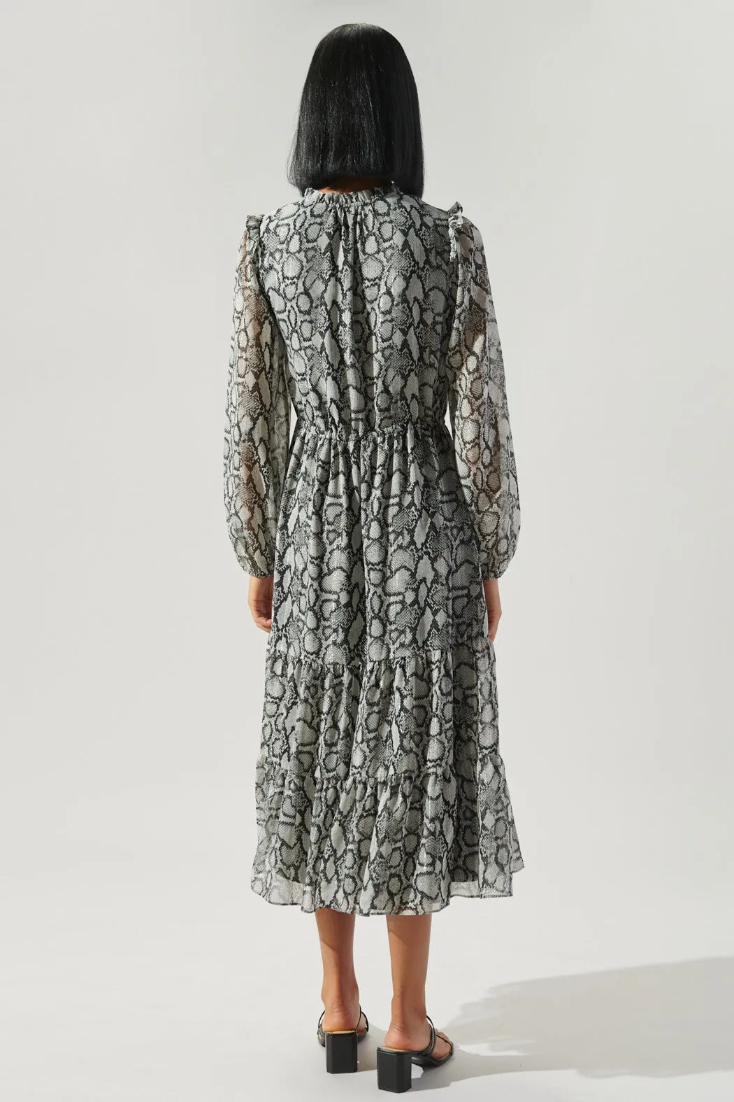 Alina Snake Print Tiered Midi Dress