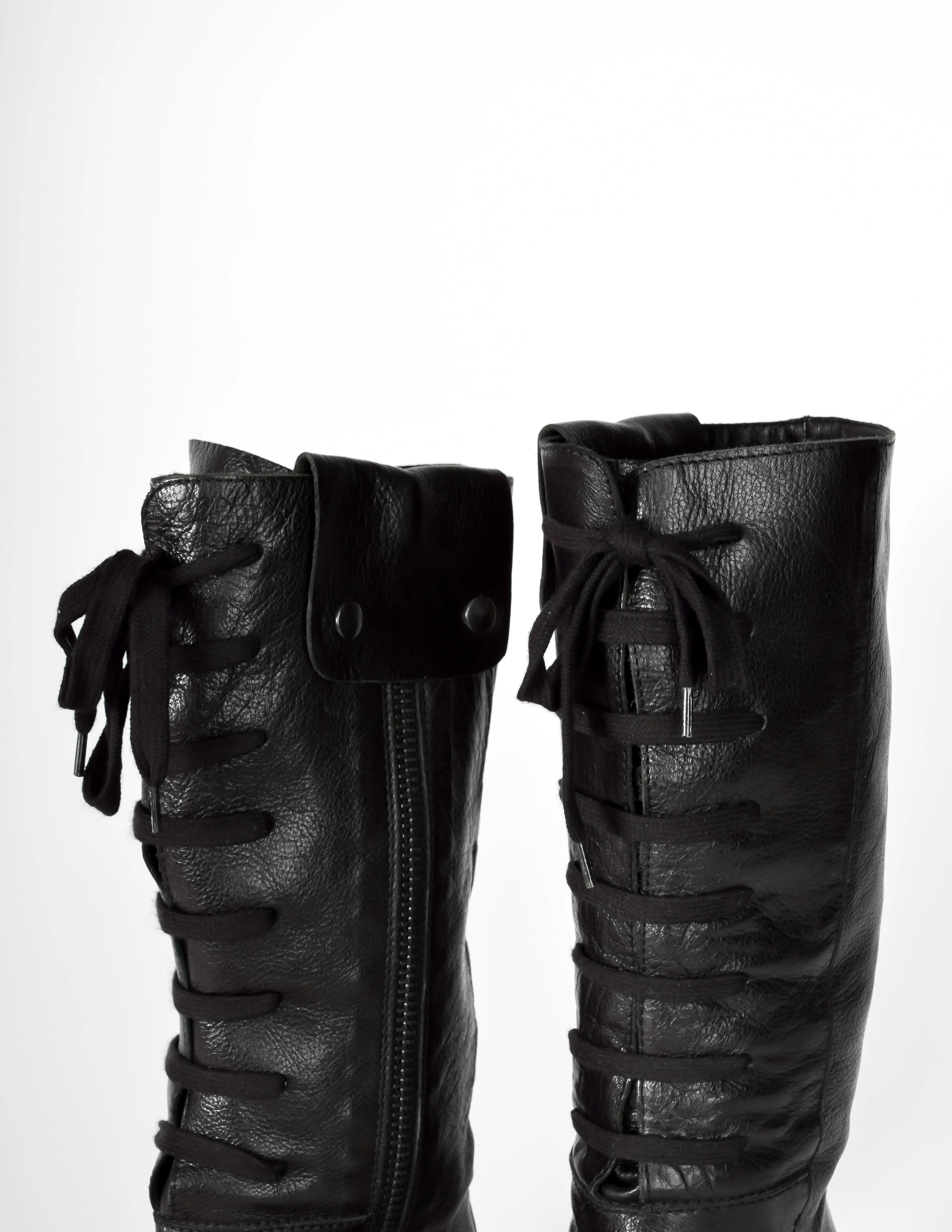 Ann Demeulemeester Vintage Black Leather Lace Up Boots