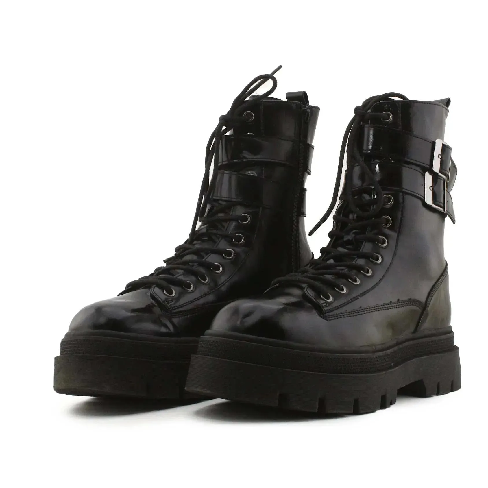 Bershka Laces Buckle Straps Combat Boots | 100% Authentic Leather