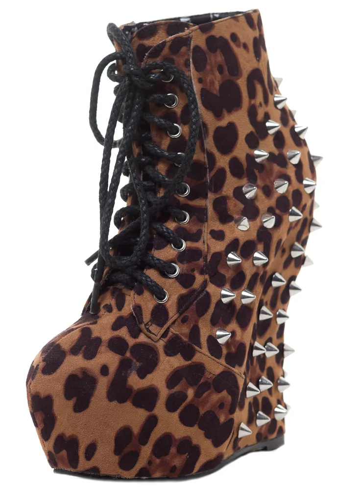 BETTIE PAGE BELLADONNA LEOPARD SPIKED ANKLE BOOTS