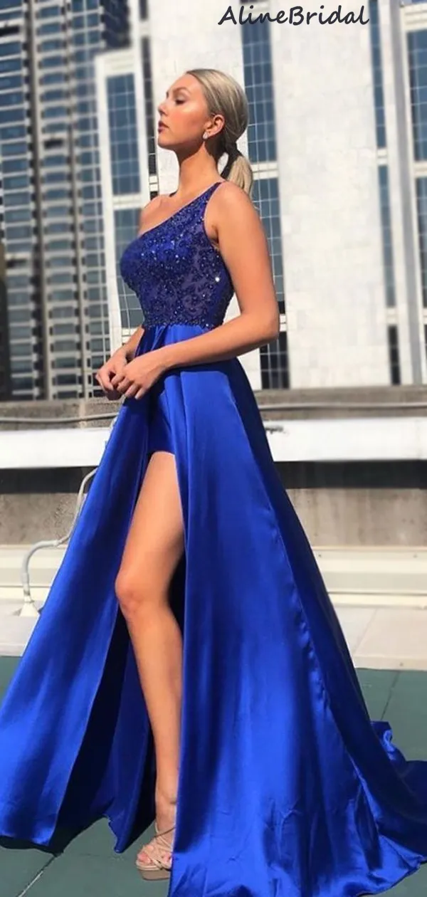 Charming One-shoulder Side Slit Sequins Long Prom Dress, PD3043