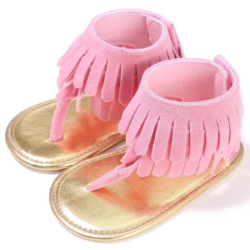 Children's sandals summer new girls sandals wholesale retro tassel flannel baby sandals