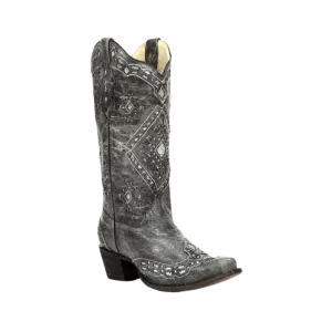 Corral Women's Brandy Glitter Inlay Snip Toe Grey & Silver Boots