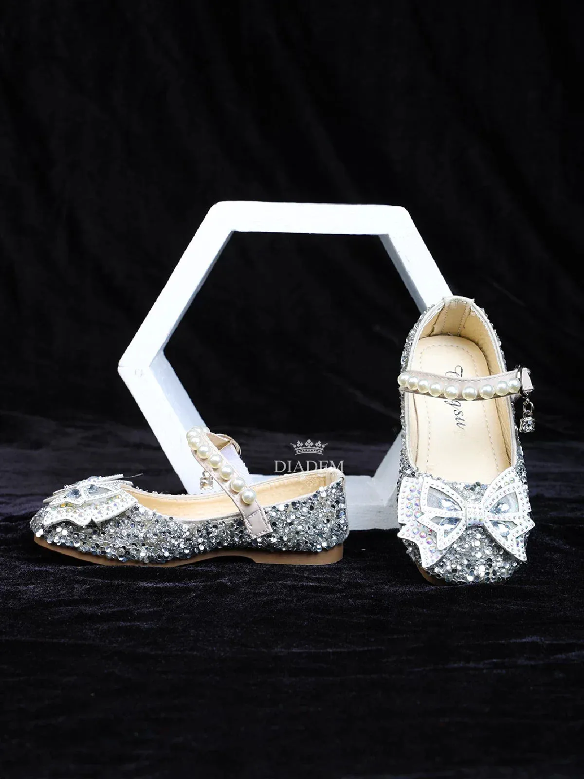 Cream Ballerinas Adorned with Stone work and a 3D Butterfly for Girls