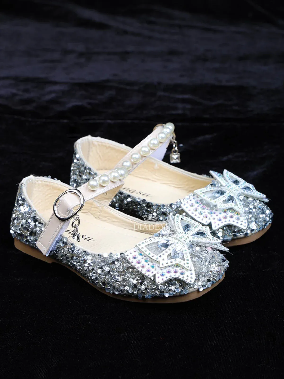 Cream Ballerinas Adorned with Stone work and a 3D Butterfly for Girls