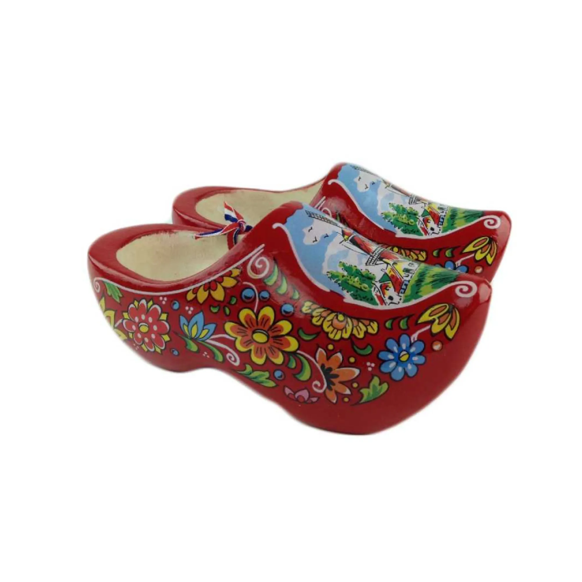 Decorative Dutch Shoe Clogs w/ Windmill Design Red- 4.25"