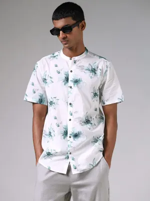 ETA Off White Floral Print Cotton Resort-Fit Shirt