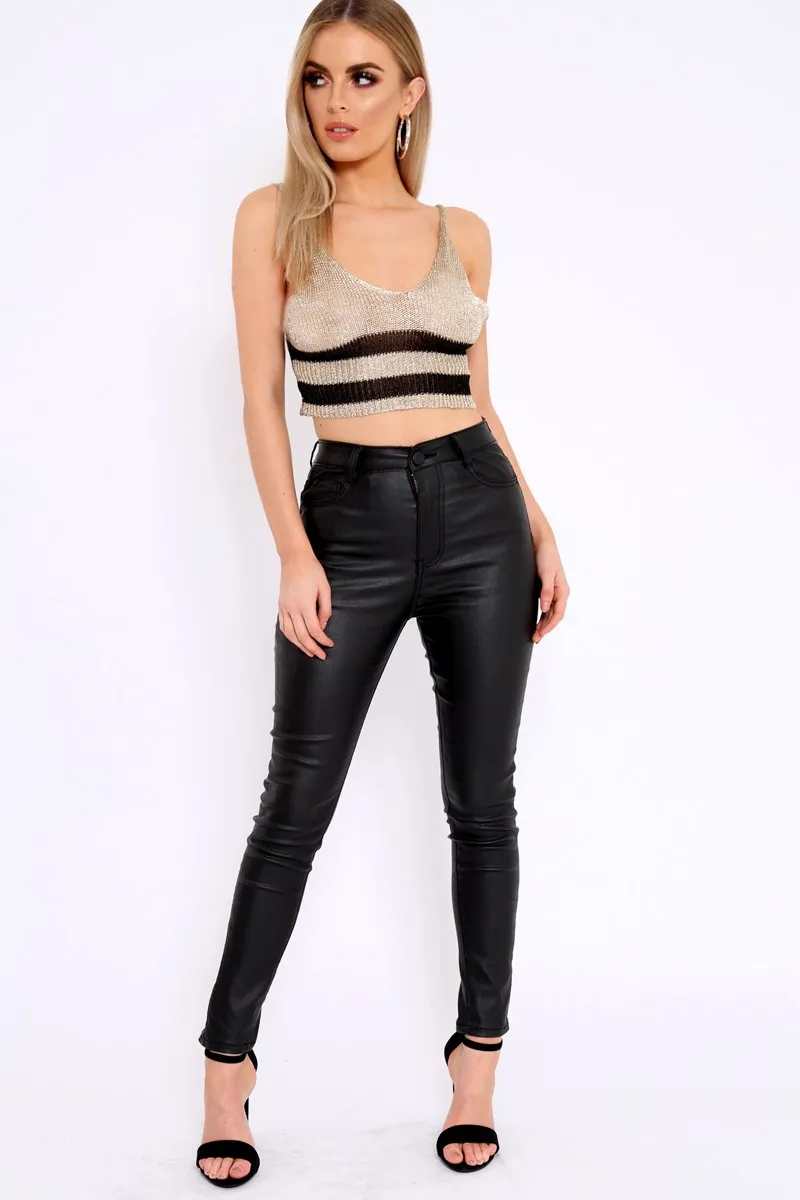 Gold Shiny Two Stripe Crop Top- Natacha