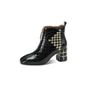 LeatherLuxe Exotic Pattern Ankle Boots