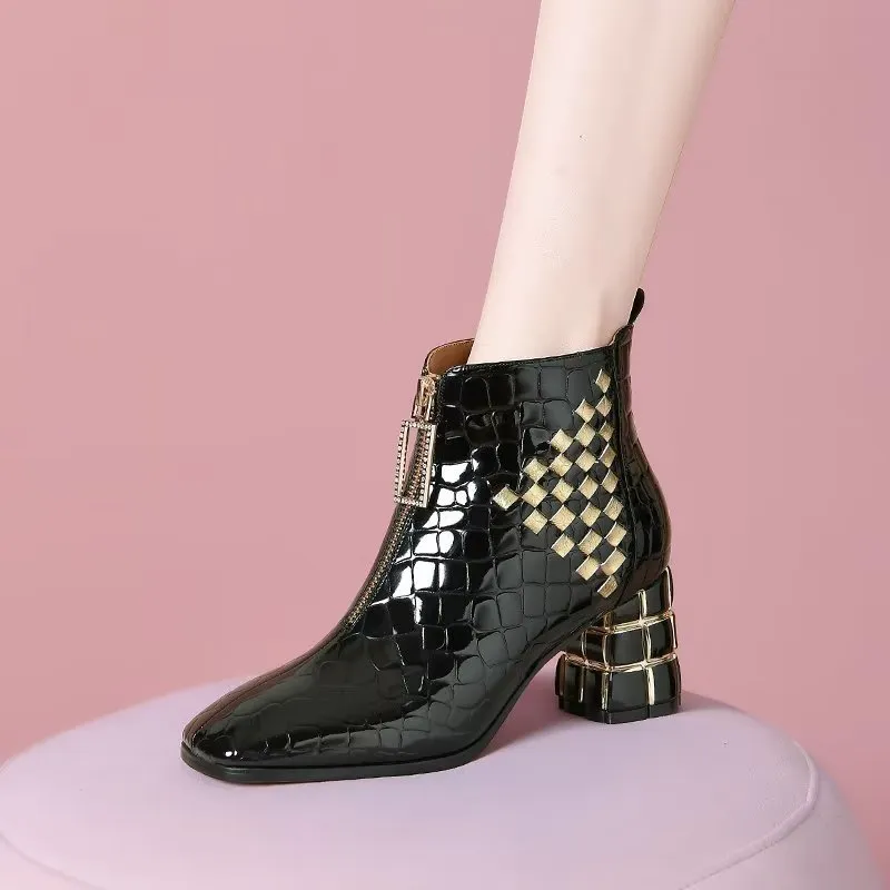 LeatherLuxe Exotic Pattern Ankle Boots