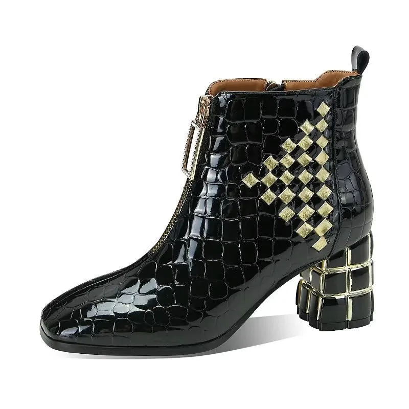 LeatherLuxe Exotic Pattern Ankle Boots