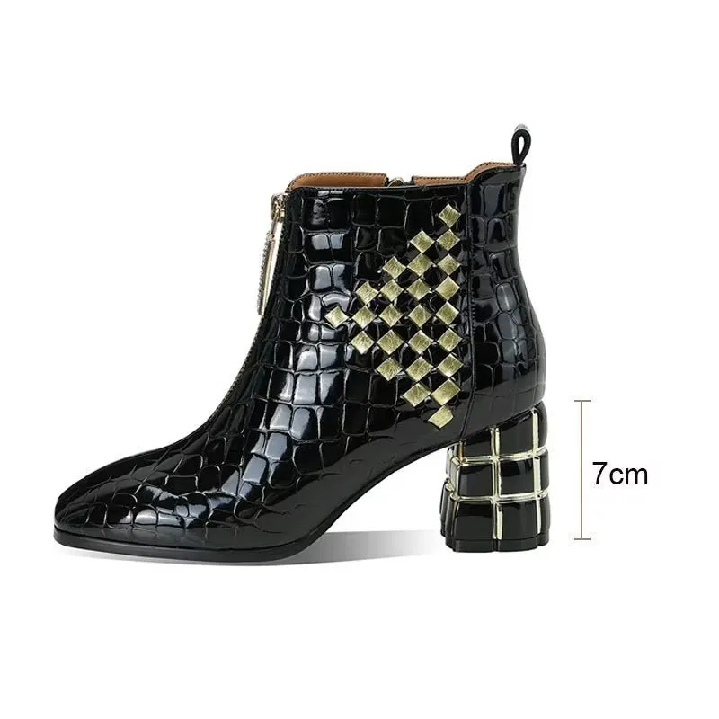 LeatherLuxe Exotic Pattern Ankle Boots