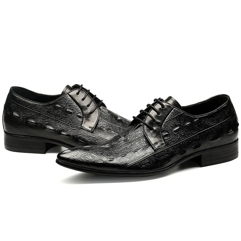 LuxeCroco Italian Leather Lace-Up Oxford Dress Shoes