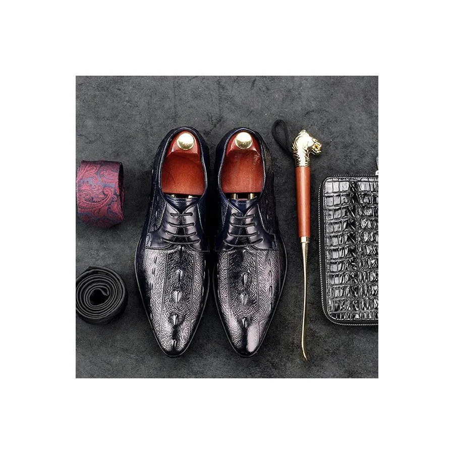 LuxeCroco Italian Leather Lace-Up Oxford Dress Shoes