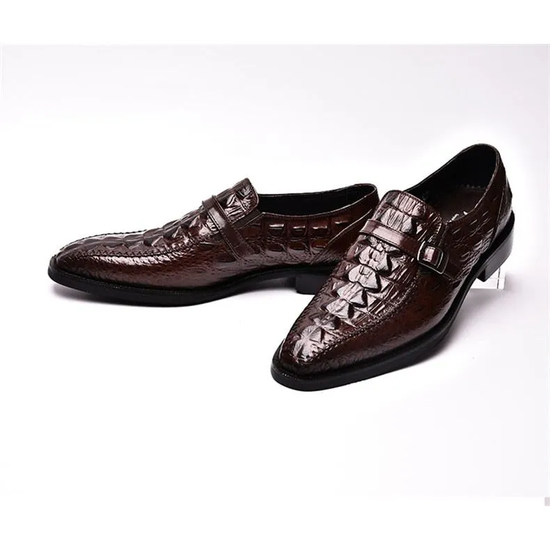 Luxury CrocLeather Buckle Strap Oxford Dress Shoes