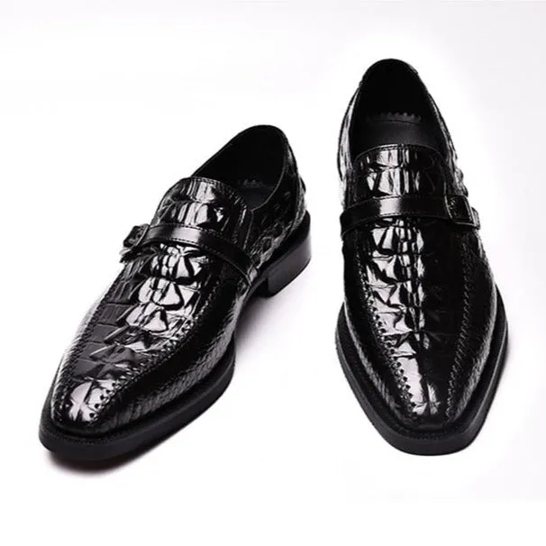 Luxury CrocLeather Buckle Strap Oxford Dress Shoes