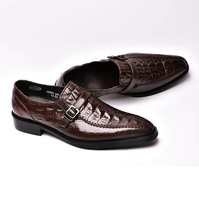 Luxury CrocLeather Buckle Strap Oxford Dress Shoes