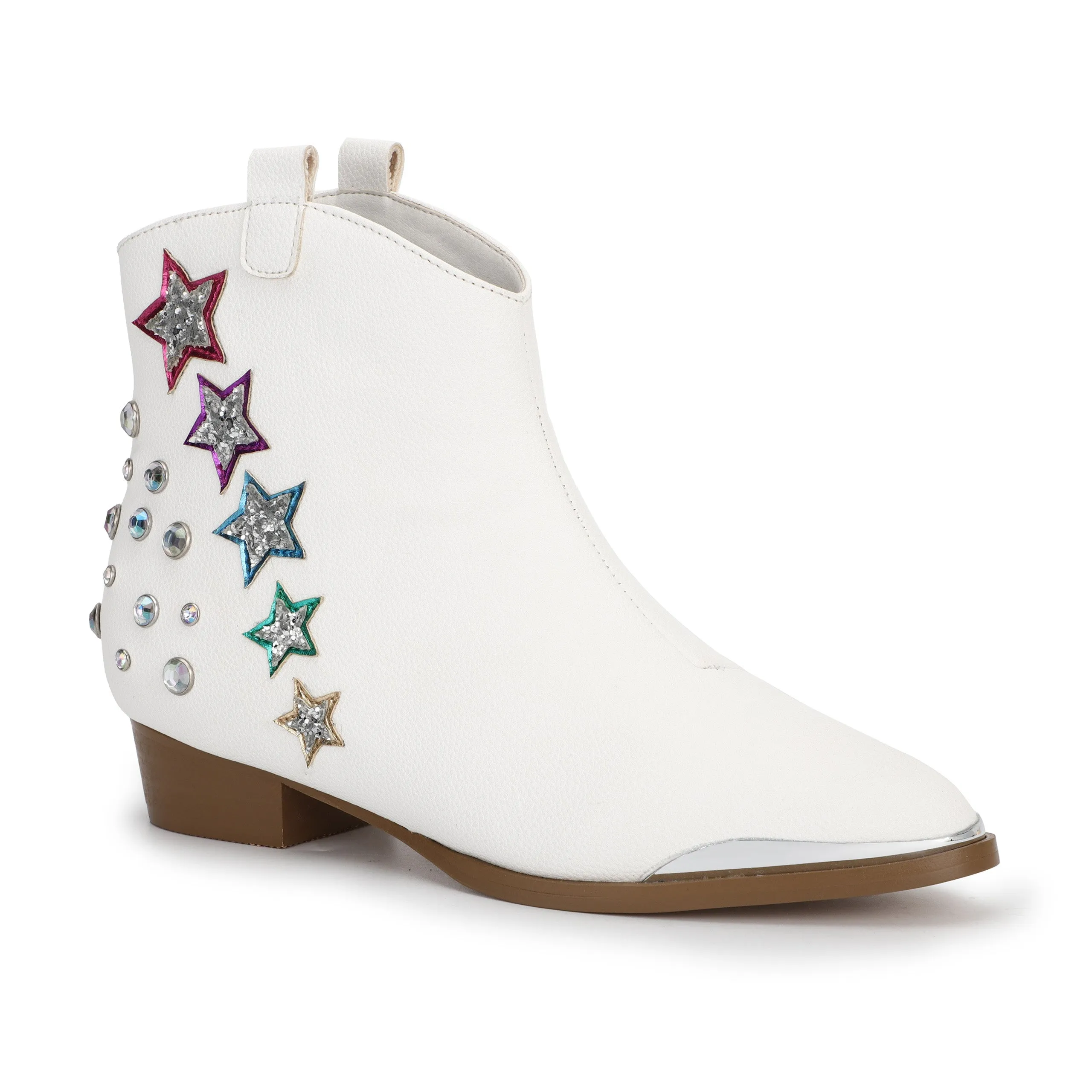 Miss Dallas Western Boot In White Shooting Stars - Kids