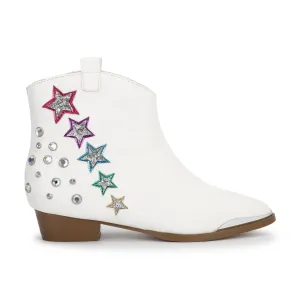 Miss Dallas Western Boot In White Shooting Stars - Kids