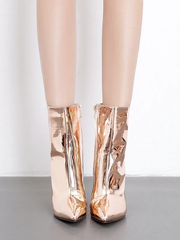 Pointed-Toe Shiny Split-Joint Boots Pumps