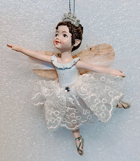 Resin White and Silver Little Ballerina with Wings Ornament Assorted Poses