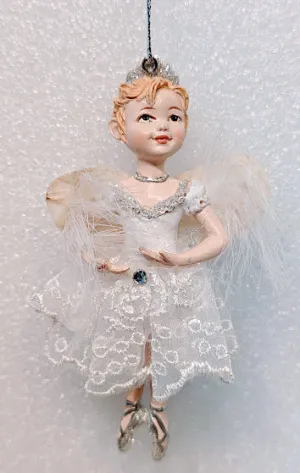 Resin White and Silver Little Ballerina with Wings Ornament Assorted Poses