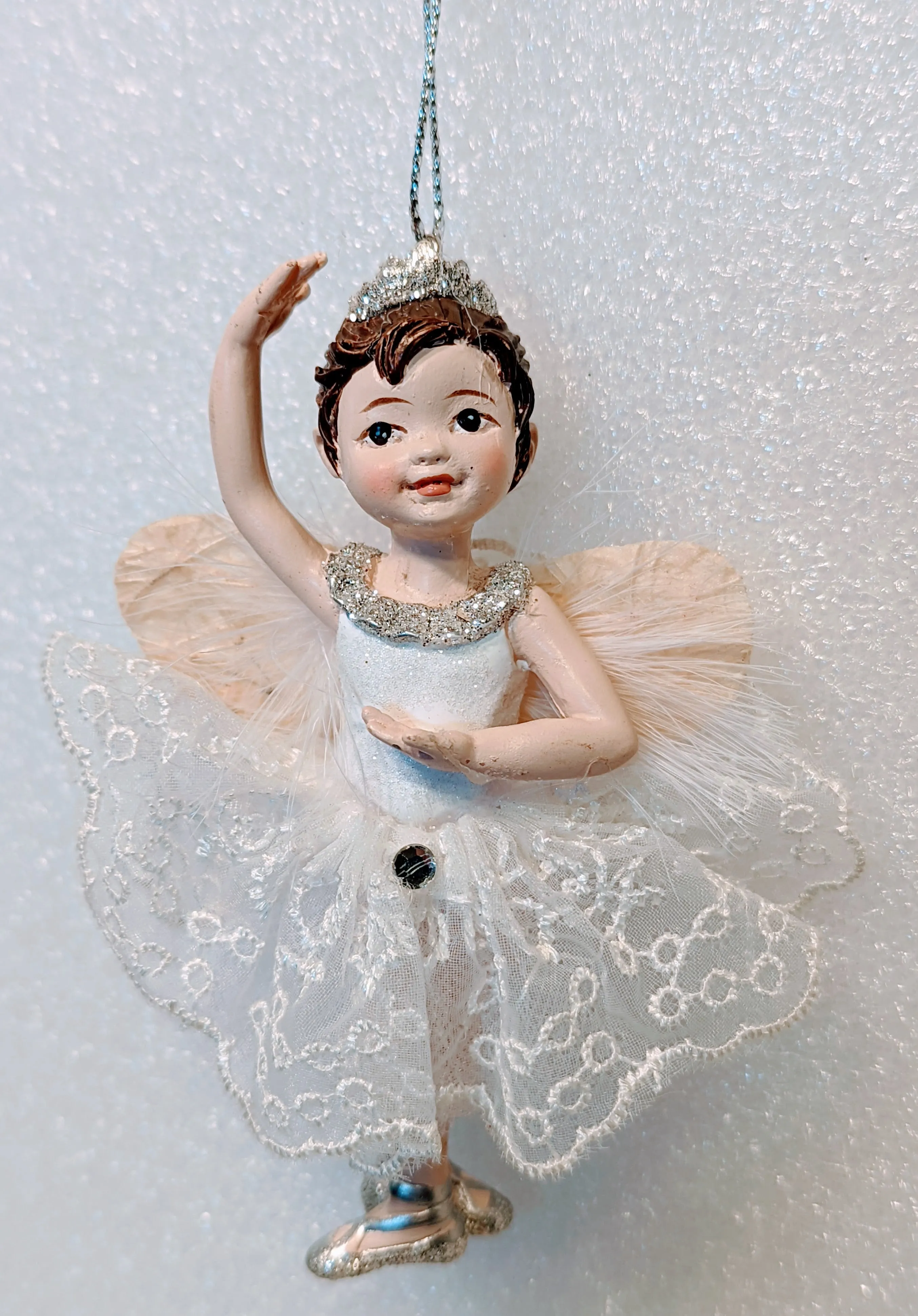 Resin White and Silver Little Ballerina with Wings Ornament Assorted Poses