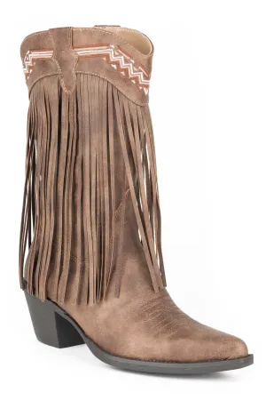 Roper Fringes Womens Brown Faux Leather Fashion Boots