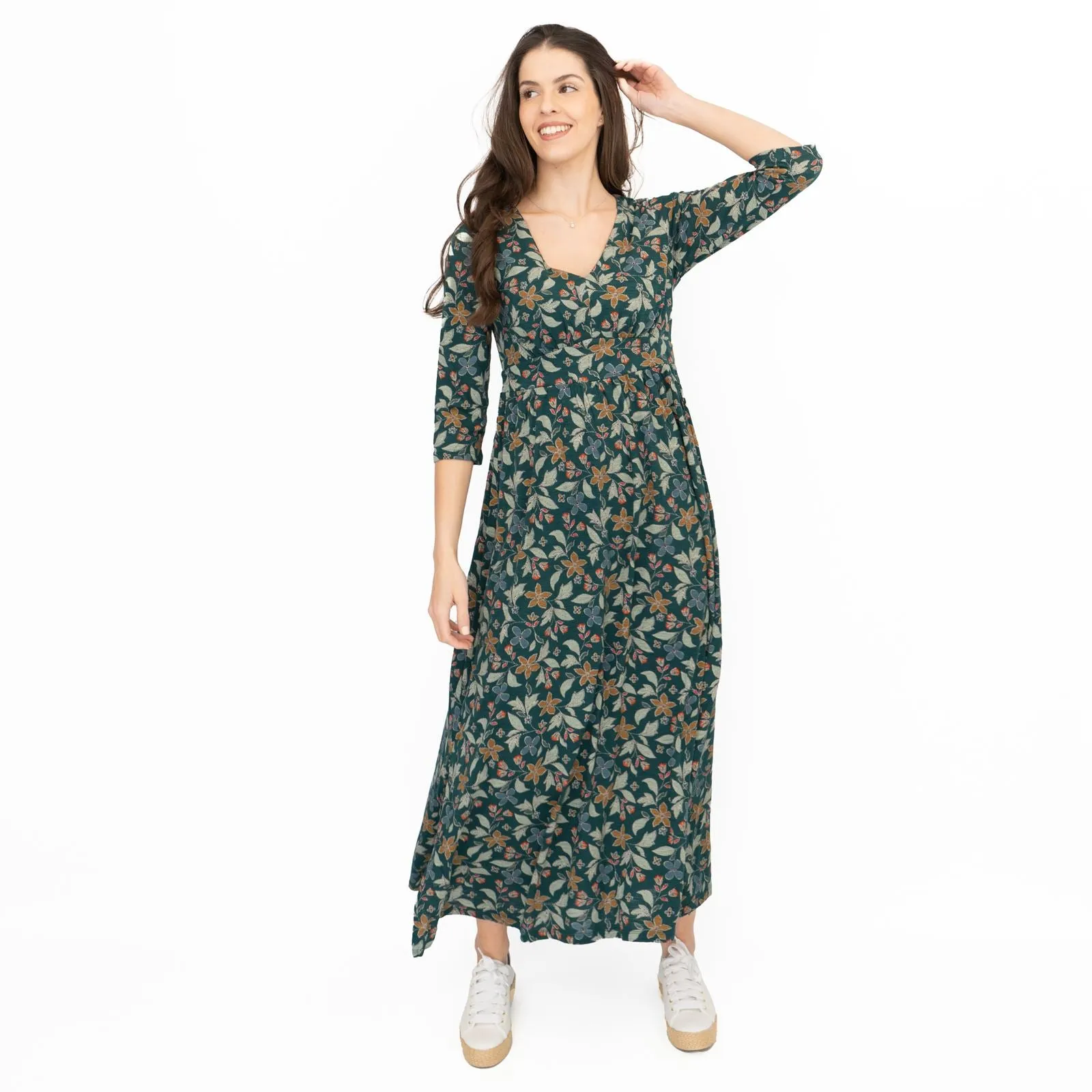 Seasalt Maggie Maxi Dress Green Stitched Clematis Lotch