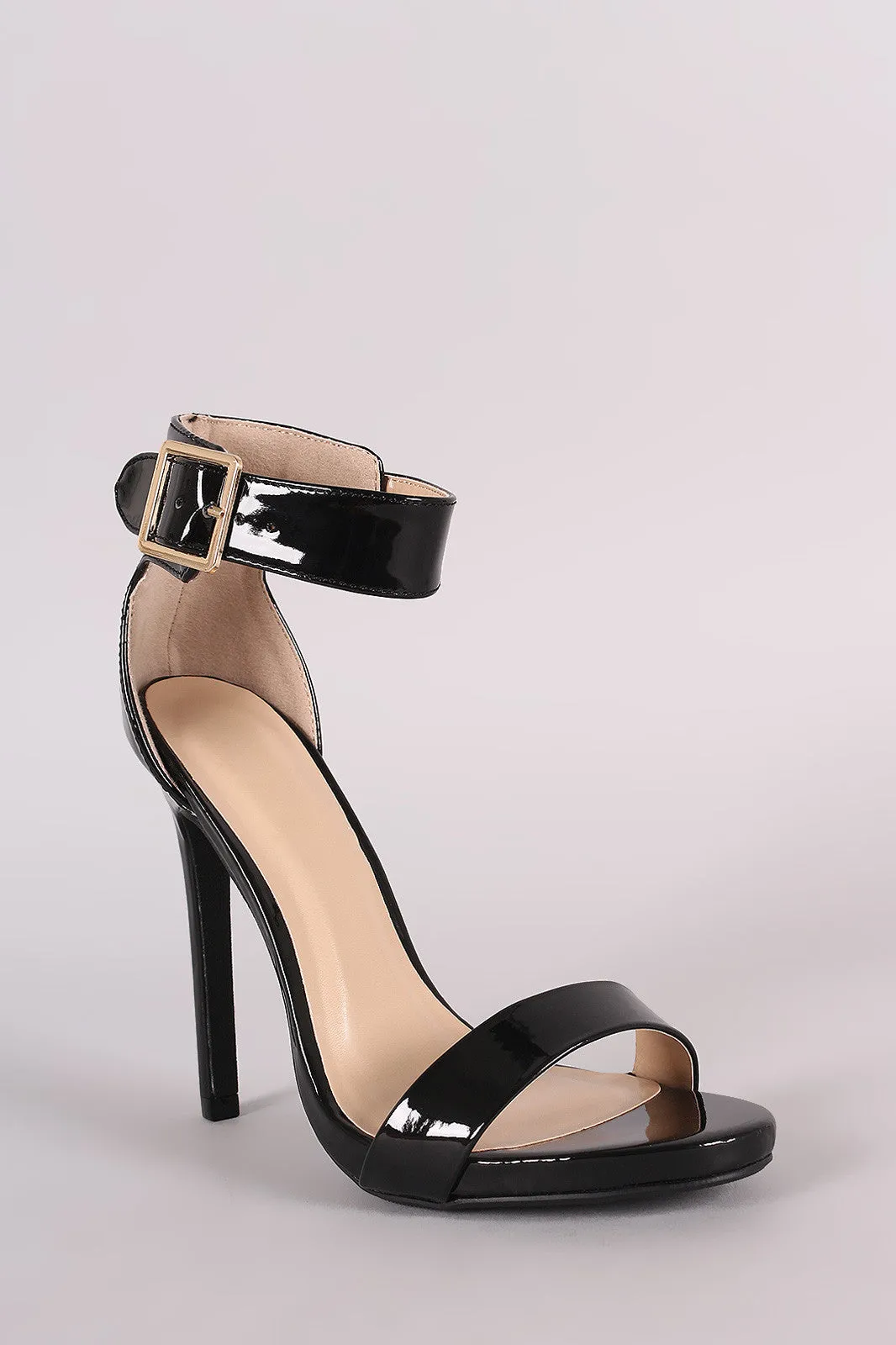 Shiny Ankle Strap Open Toe Stiletto Heel