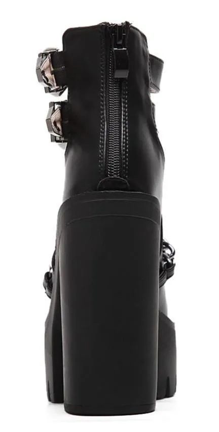 'Stomper' Black PU Leather Goth Chain Boots.