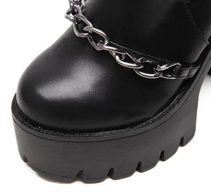 'Stomper' Black PU Leather Goth Chain Boots.