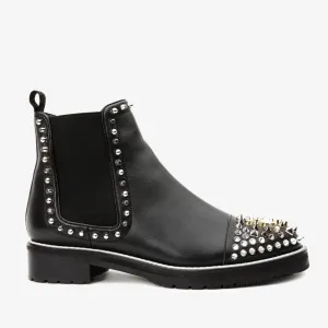 The Vuvulane Black Spike Leather Ankle Women Boot