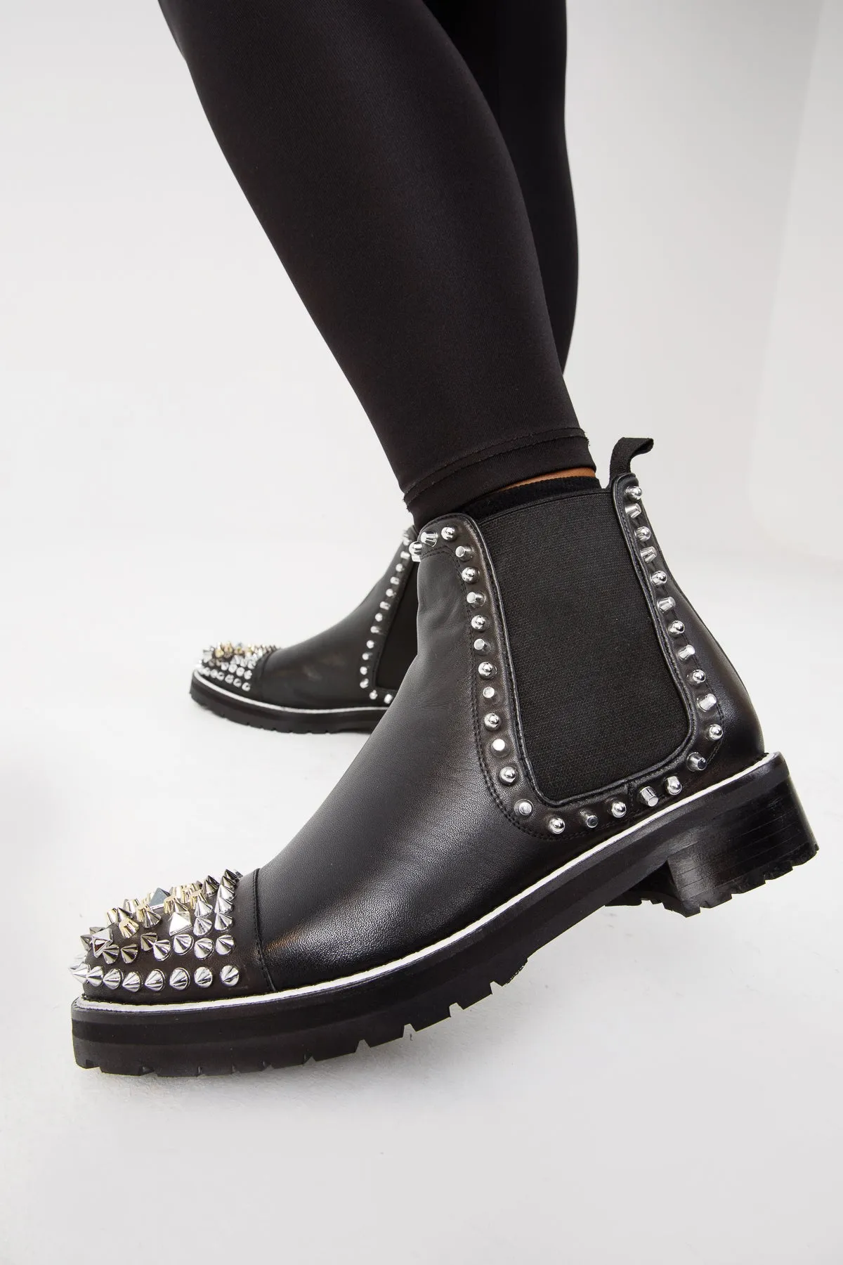 The Vuvulane Black Spike Leather Ankle Women Boot