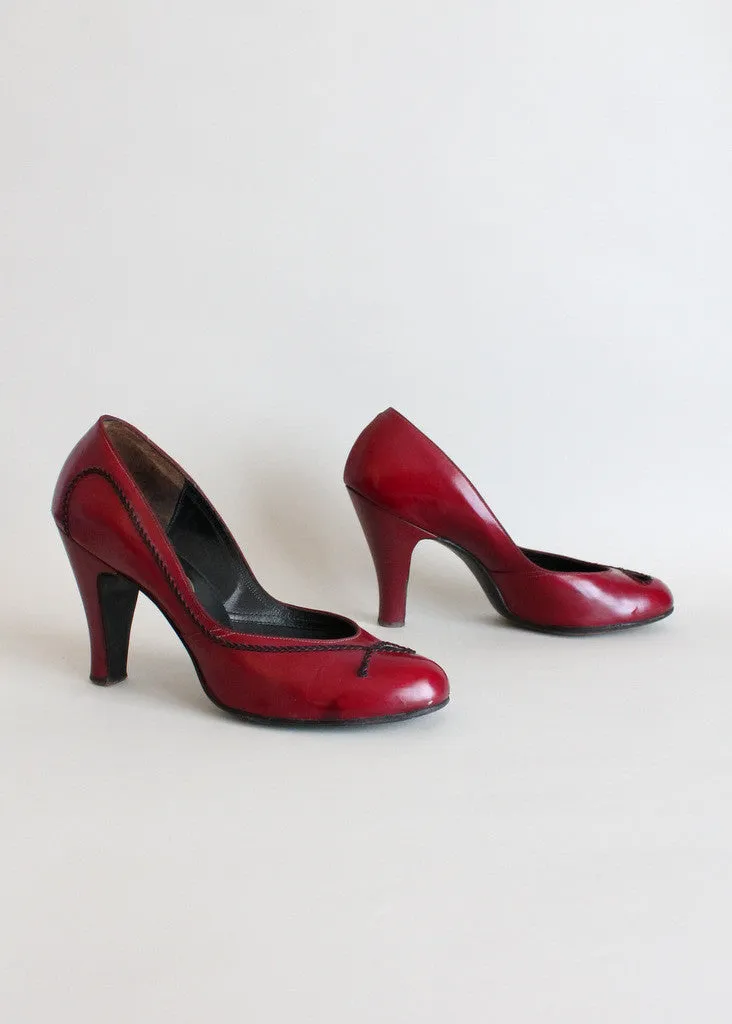 Vintage Early 1950s Cranberry Pumps Size 8.5