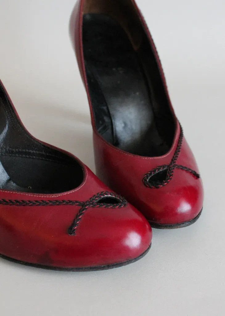 Vintage Early 1950s Cranberry Pumps Size 8.5