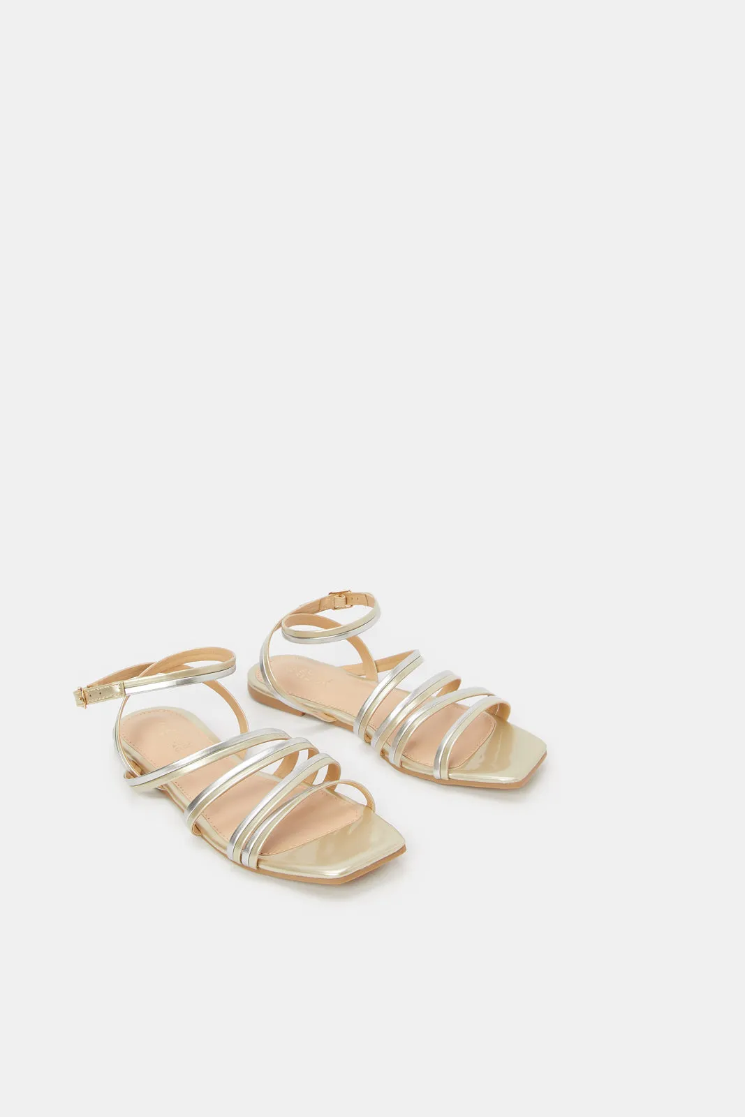 Women Gold And Silver Strappy Sandal