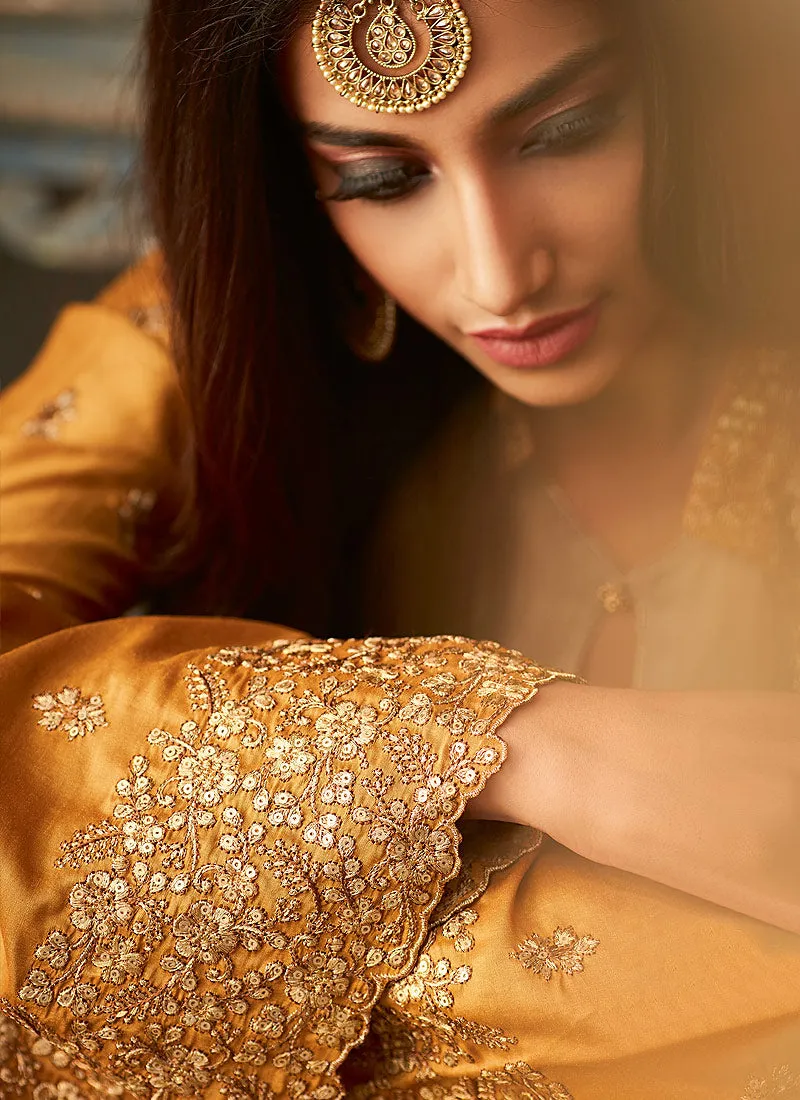 Yellow And Beige Jacket Anarkali Suit