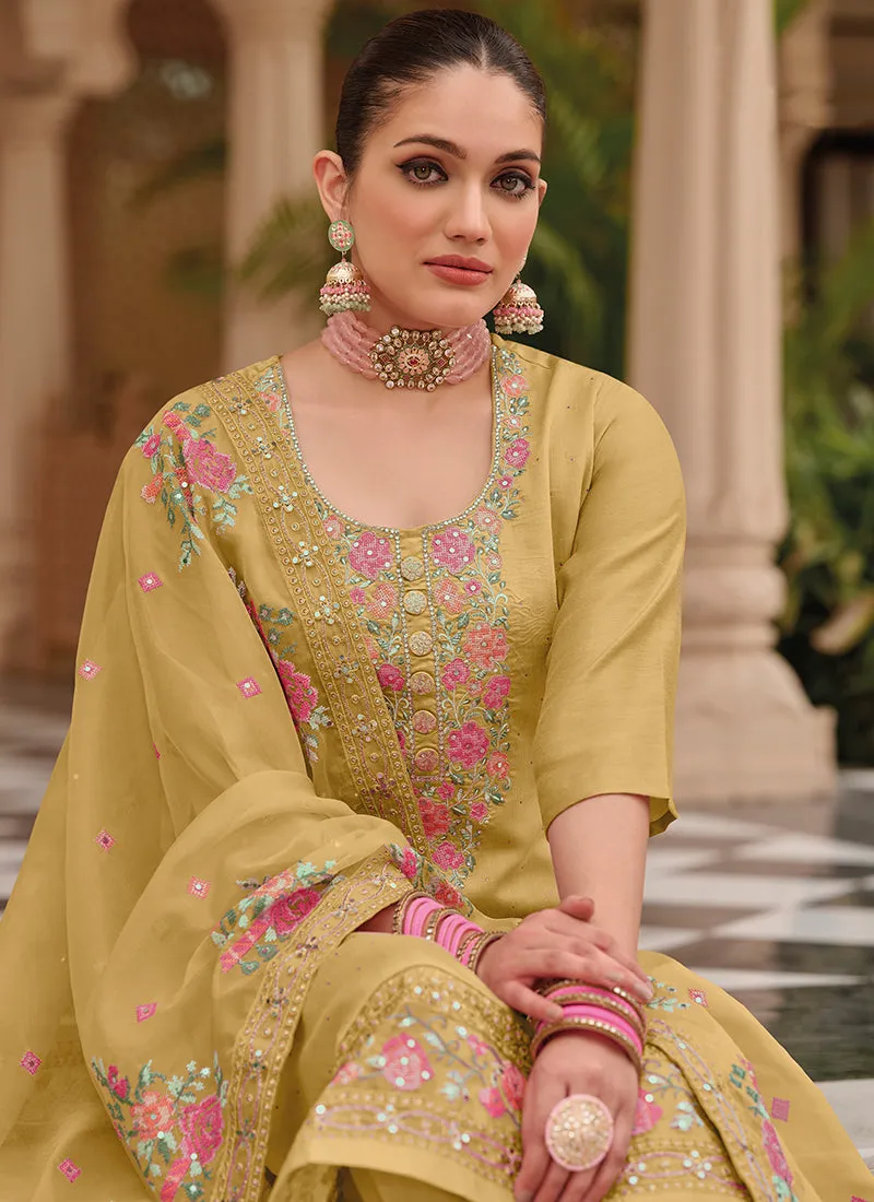 Yellow Multi Embroidery Traditional Silk Salwar Kameez